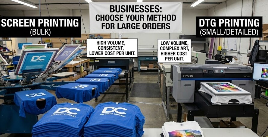 How Businesses Decide Between Screen Printing and DTG for Large Orders
