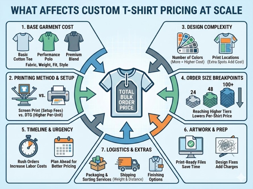 What Actually Affects Custom T-Shirt Pricing When Ordering at Scale